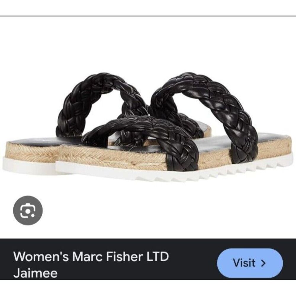 Marc Fisher LTD Women's Jaimee Black Braided Leather Espadrille Sandal Size 9